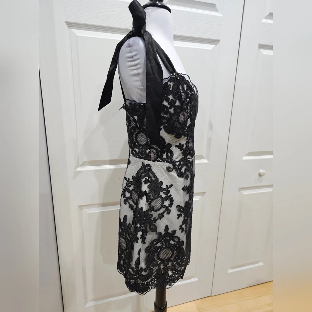 Dolls Kill Unholy Kindred Spirits Black White Lace Mini DressTiered Tulle Skirt - Picture 5 of 16